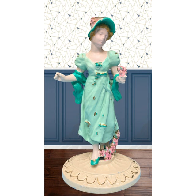 Figurative Antique Metal Boudoir Table Lamp: Lady in Mint Green Dress For Sale - Image 3 of 12