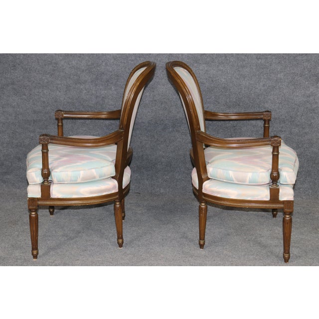 Pair of French Style Louis XVI Style Walnut Mid 20th Century Armchairs For Sale In Philadelphia - Image 6 of 12