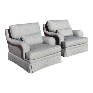 Baker Style Rolled Arm Club Chairs - a Pair For Sale