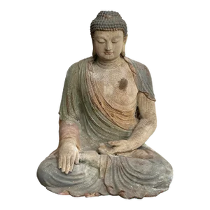 Chinese Rustic Wood Sitting Meditation Shakyamuni Buddha Statue