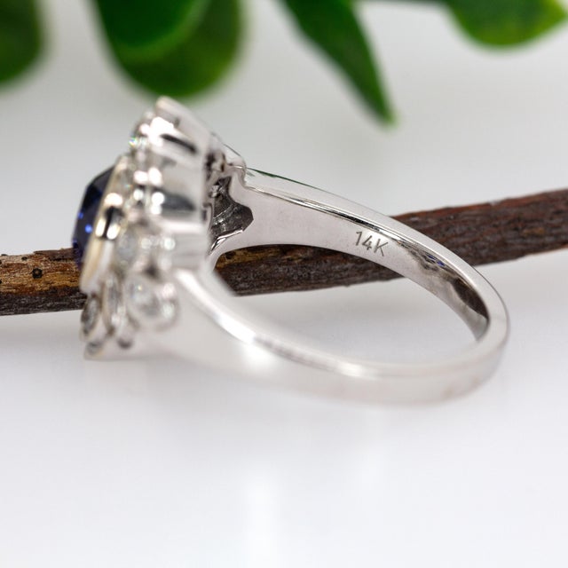 Vintage Inspired 2cts Ceylon Sapphire Ring W Natural Diamonds in 14k Solid Gold, Size 6.75 For Sale - Image 9 of 10