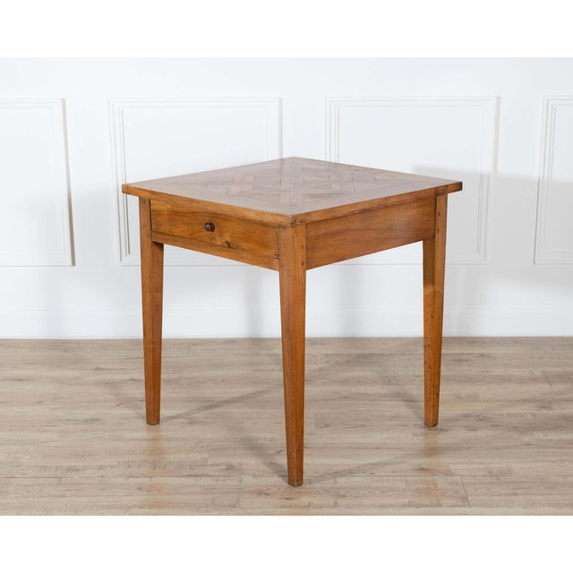 Traditional 19th Century Walnut Side Table with Geometric Parquetry Top and Drawer For Sale - Image 3 of 11