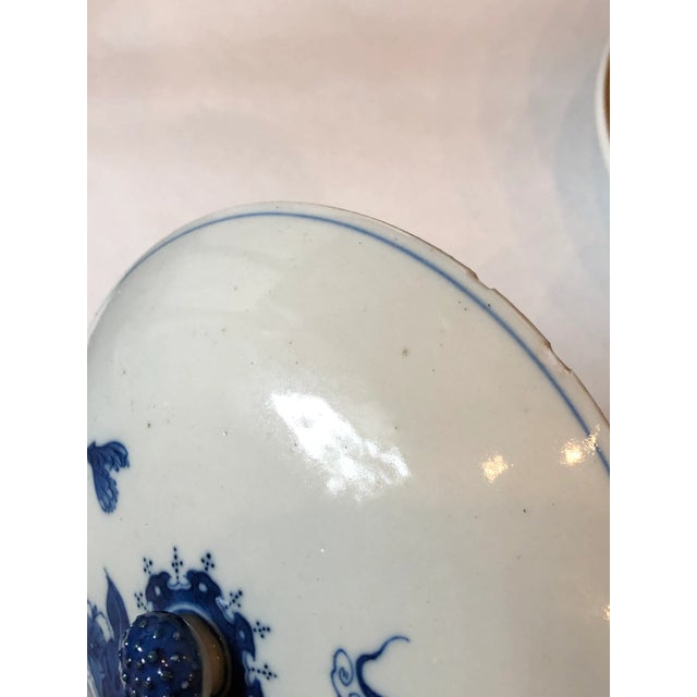 Blue 19th Century Chinese Blue & White Hot Water Dish With Liner For Sale - Image 8 of 12