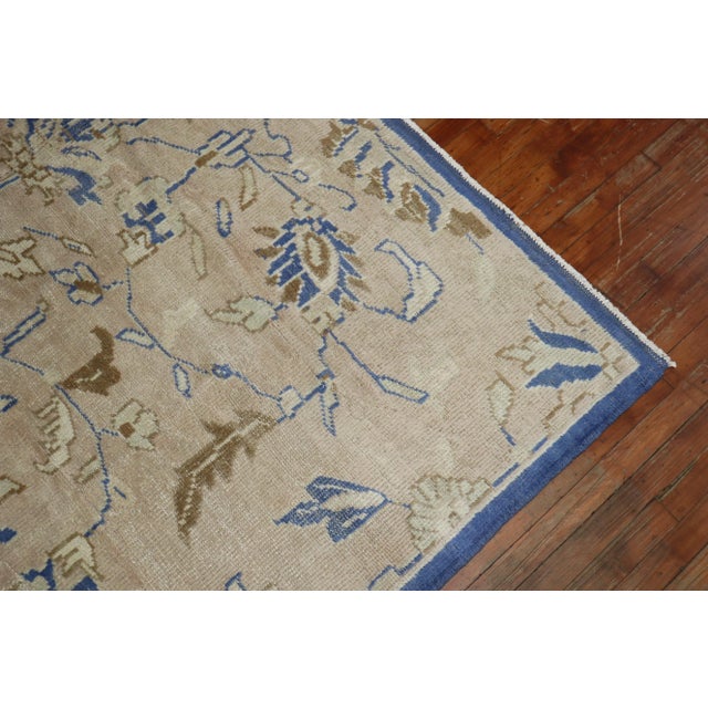 Royal Blue Beige Vintage Turkish Room Size Rug For Sale - Image 11 of 13