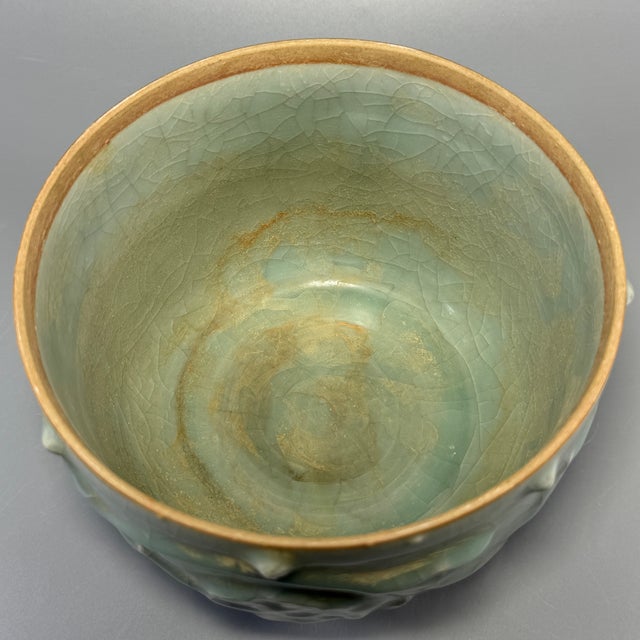 Chinese Antique Chinese Official‑Style Celadon Lidded Jar With Relief Floral Motifs For Sale - Image 3 of 7