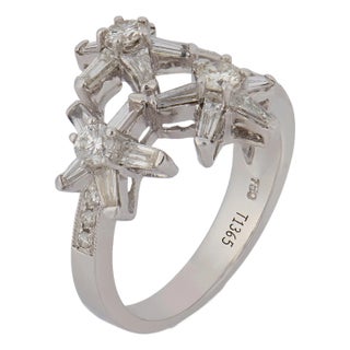 Vintage Diamond 18k White Gold Starburst Ring, Size 6.25 For Sale