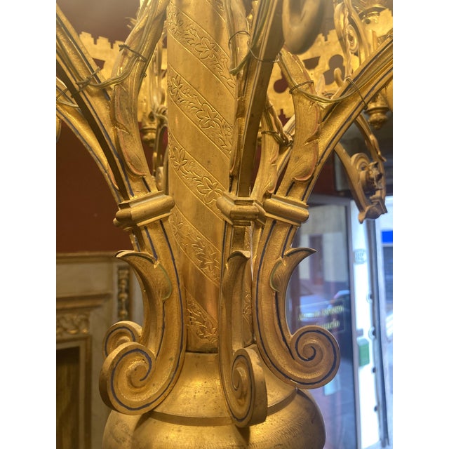 Blue 19th Century Italian Neo-Gothic Gilt Bronze and Enameld 12-Ligh Chandelier For Sale - Image 8 of 18
