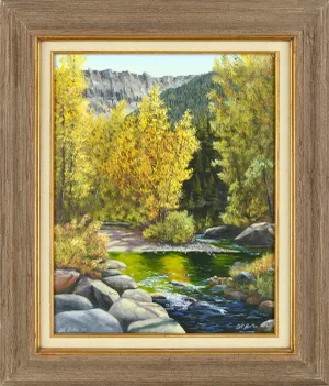 2000s "Sierra Mountain Stream in Autumn" Contemporary California Limited Edition Giclée Print by Donald R. Britton, Framed