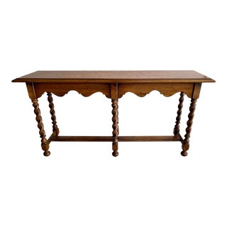 Vintage Ethan Allen Royal Charter Oak Barley Twist Trestle Table For Sale
