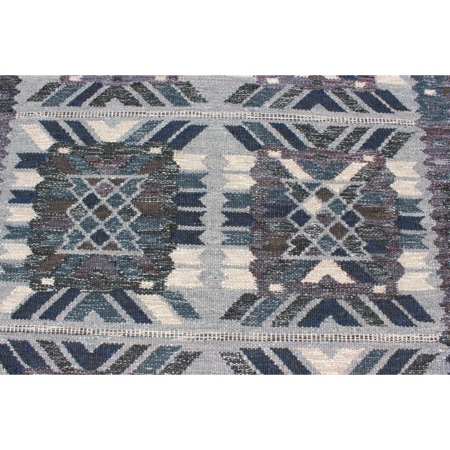 Scandinavian Flat-Weave Rug, Gray Blue Charcoal by Keivan Woven Arts 8'3 X 10'4 For Sale - Image 10 of 13