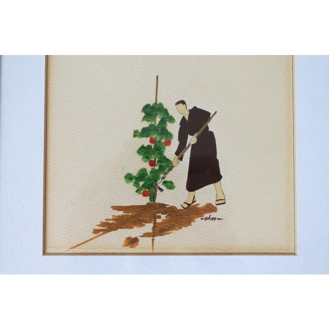 Paint Vintage Framed Minimalist Watercolor Wall Art S/3 For Sale - Image 7 of 12