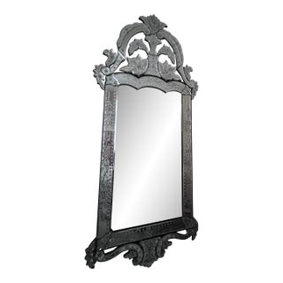 Antique Venetian Etched Glass Mirror For Sale