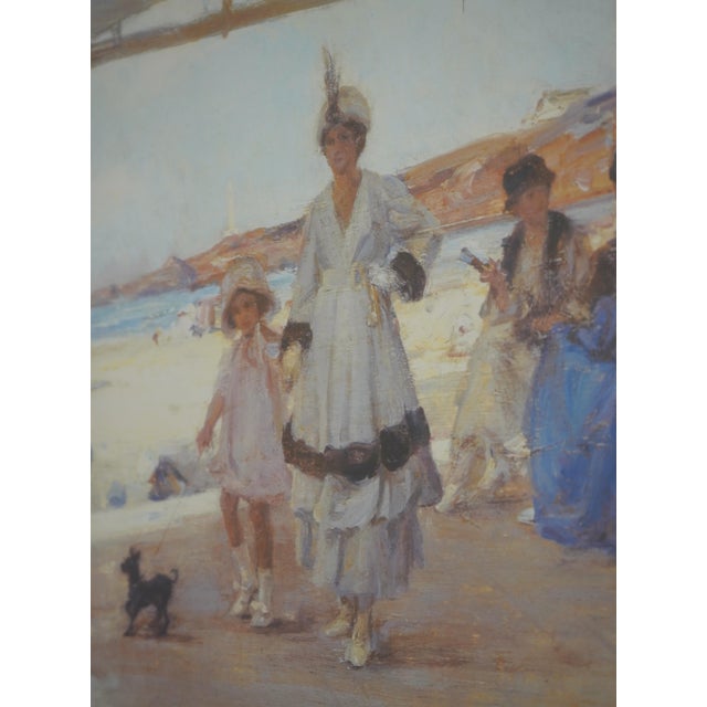 Framed French Print Figures on a Veranda by Beach For Sale - Image 4 of 11