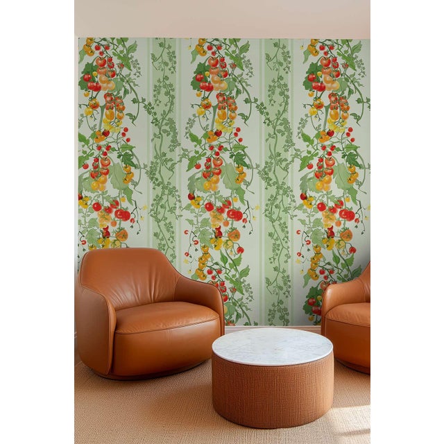 Green Tomato Vine Stripe Grasscloth Wallpaper by House Party | Garden Green | 6 Yards For Sale - Image 8 of 12