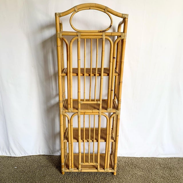 Boho Chic Bamboo Rattan Wicker Etagere For Sale - Image 4 of 9