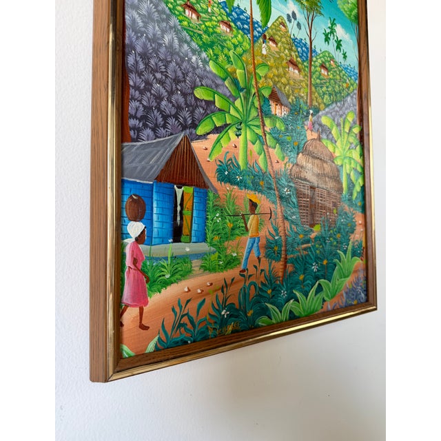 Vintage Michelet Haitian Folk Art Tropical Village Scene Landscape Oil Painting – Framed For Sale - Image 12 of 16