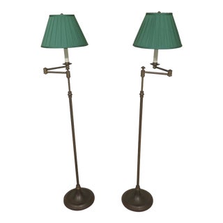Brass Floor Lamps With Shades with Adjustable Arms - A Pair For Sale