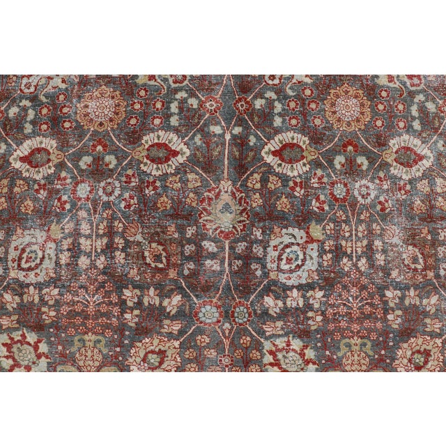 Antique Tabriz With All-Over Floral Sub-Geometric Design in Charcoal and Red 8'0 X 11'6 For Sale - Image 16 of 16