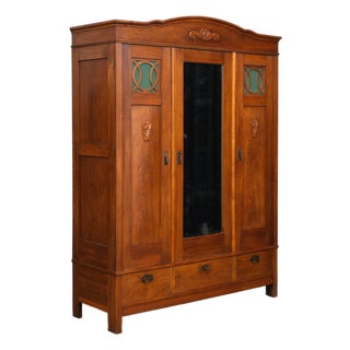 Early 20th Century Art Nouveau Wardrobe in Oak For Sale