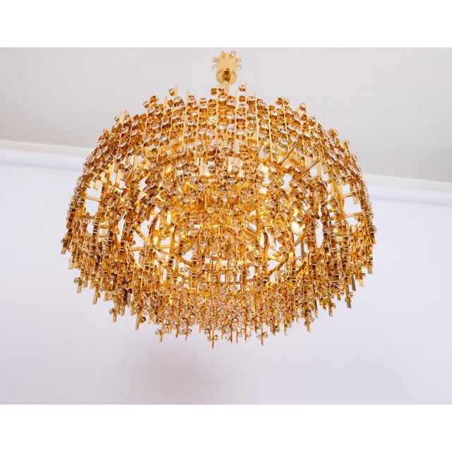 Large Gilt Brass and Crystal Chandelier from Palwa, Germany, 1970s For Sale - Image 9 of 14