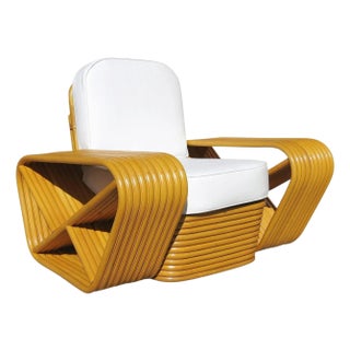 1950s Restored 10 Strand Square Pretzel Rattan Lounge Chair Paul Frankl Style For Sale