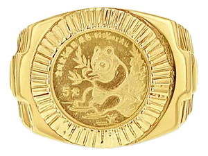 1991 Panda Coin Ring with Fluted Bezel & Presidential Band, Size 6