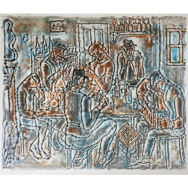 1960s Vintage 1967 Gyula Zilzer Abstract Tavern Scene Lithograph For Sale - Image 5 of 5