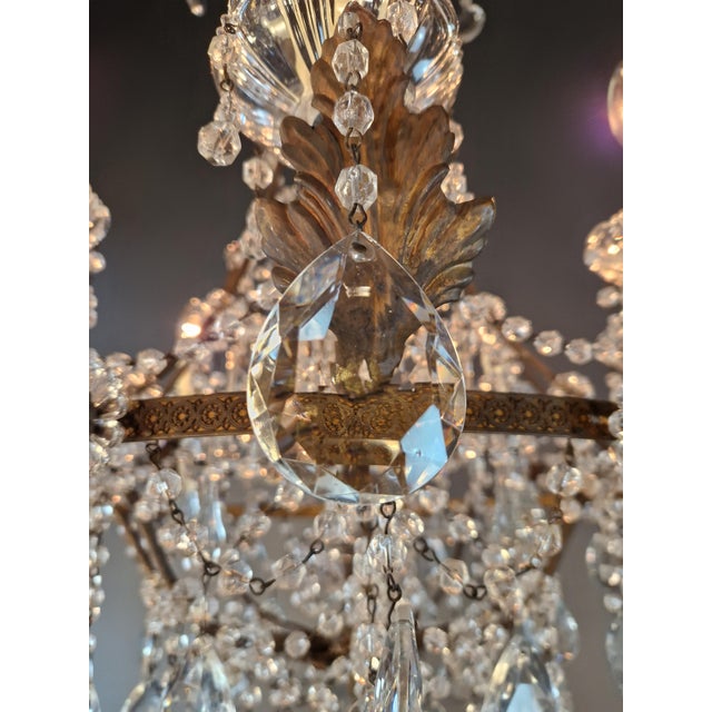 Antique Louis XV Revival Tradition Crystal Chandelier Brass and Metal 8 Lights For Sale - Image 9 of 16