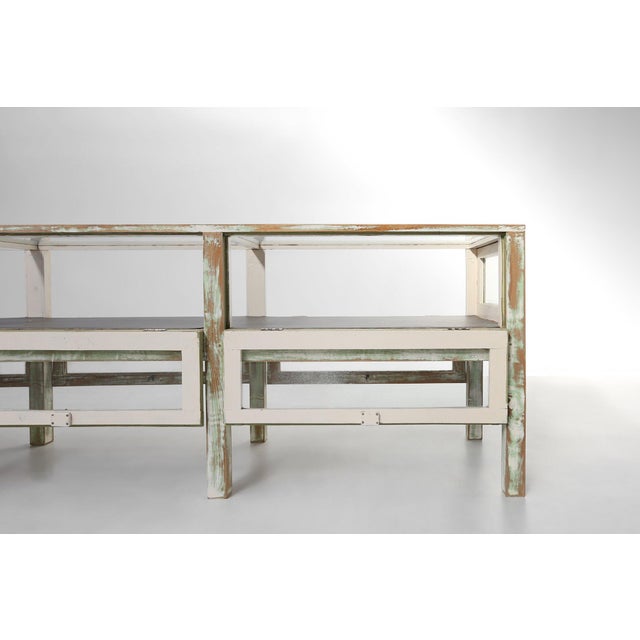 A large display case made in wood with 3 glass compartments. Made in France around 1900. Beautiful patine and old layers...