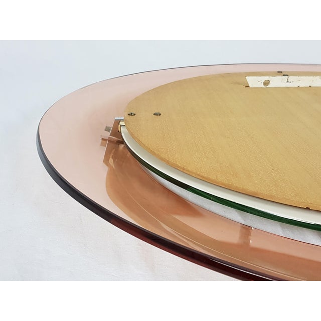 Round Salmon Glass Wall Mirror from Cristal Art, 1960s For Sale - Image 10 of 12