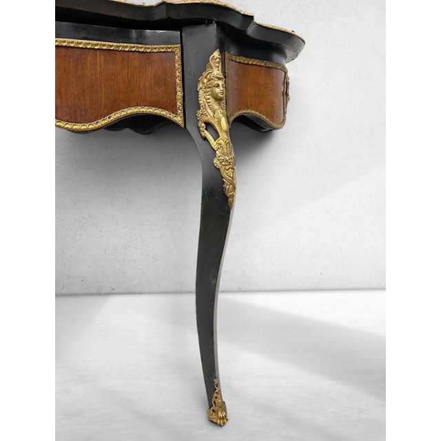 Wood Antique 19th Century Napoleon III Style Console Table W/ Gilt Metal Mounts & Medallions For Sale - Image 7 of 15