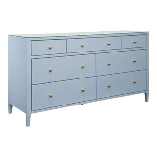 Matthew Izzo Home Carnegie Light Blue Seven Drawer Chest With Brass Knobs For Sale