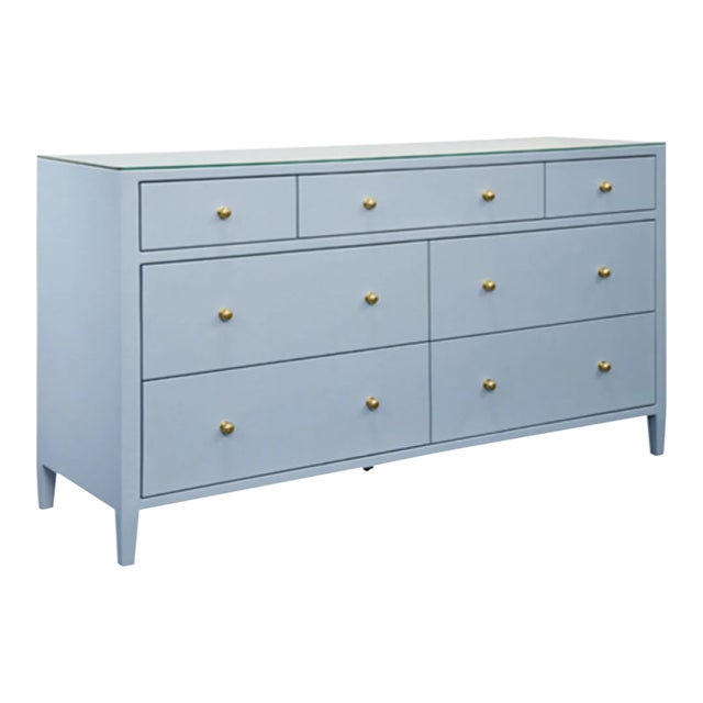 Matthew Izzo Home Carnegie Light Blue Seven Drawer Chest With Brass Knobs For Sale