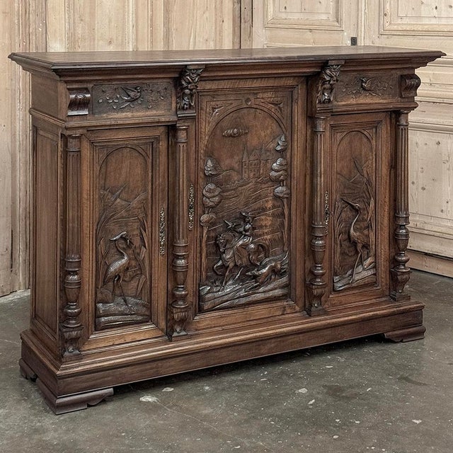 19th Century French Walnut Hunt Buffet ~ Cabinet will make an excellent centerpiece for a masculine decor! Hand-crafted...