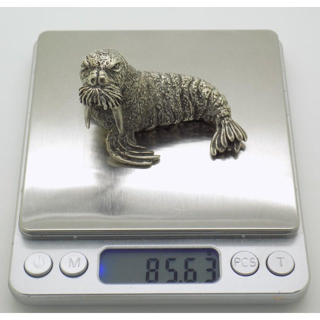 3-Oz. Vintage Italian Handmade Genuine Silver Walrus Large Figurine by Mario Cerreti of Arezzo, 1950s Heavy Solid 800 Silver Statue Decor For Sale - Image 13 of 14