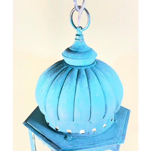 Solid Brass Antique Hexagonal Hanging Lantern / Pendant Light - 19”h X 9”.5 W For Sale - Image 17 of 18
