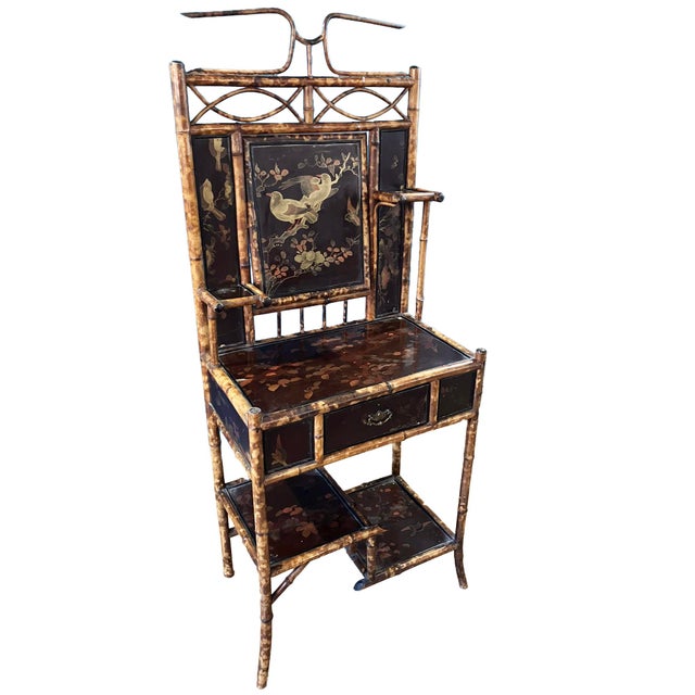 1920s 1920s Victorian Tortoiseshell Bamboo & Japanned Lacquer Bonheur Du Jour Writing Desk For Sale - Image 5 of 16