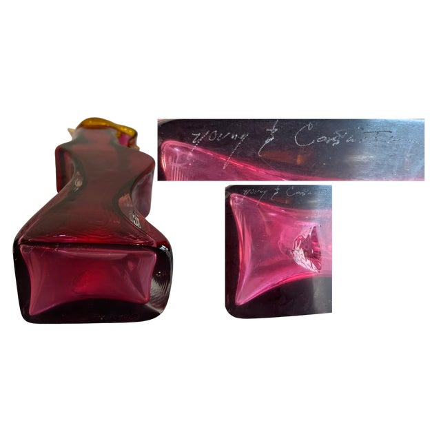 20 In. Tall Signed Young & Constantin Ruby Art Glass Hourglass Pulled Lip Vase For Sale - Image 15 of 18