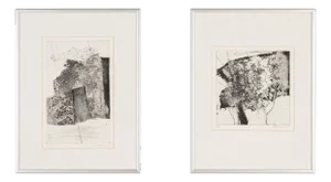 Fragments, Black & White Etchings, Set of 2, Framed