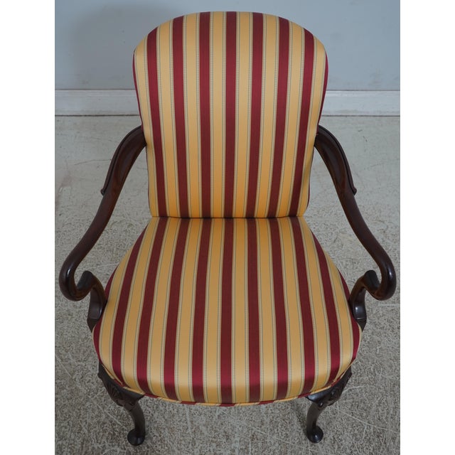 Age: Approx: 20 Years Old Details: Clean Striped Upholstery Quality Construction Shell Carved Knees Gooseneck Rolled Arms...