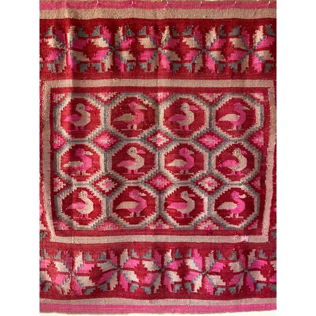 Mid-20th Century Vintage Peruvian Andean Folk Art Textile With Stylized Bird Motifs (73" X 65") For Sale - Image 4 of 18