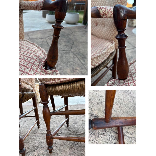 Pair of Antique French Provincial Style Upholstered Rush-Seat Armchairs For Sale - Image 12 of 12