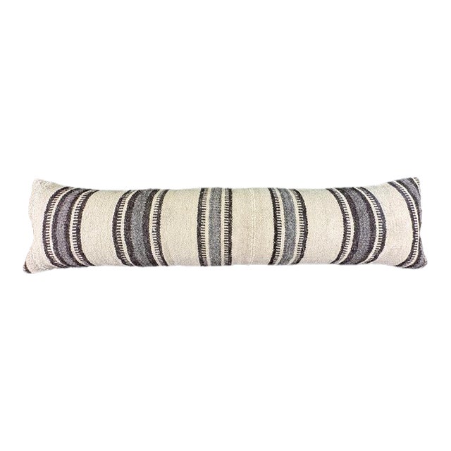 Turkish Hemp Pillow Cushion Natural Beige Black Cushion Cover 12"x46" For Sale