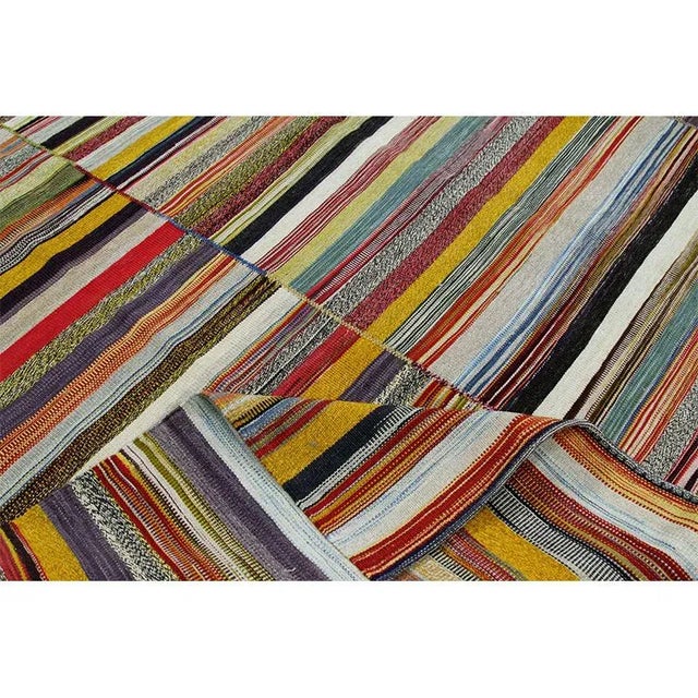 Mid-Century Modern Handwoven Scandinavian Style Persian Kilim Area Rug 6’6″ X 6’7″ For Sale - Image 3 of 11