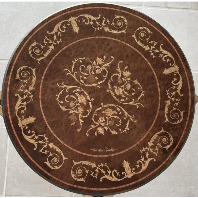 Circa 1980 Italian Intarsio Lazy Susan Arabesque & Sorrentine Scroll Motif - Removable 5mm Glass Top For Sale - Image 13 of 13