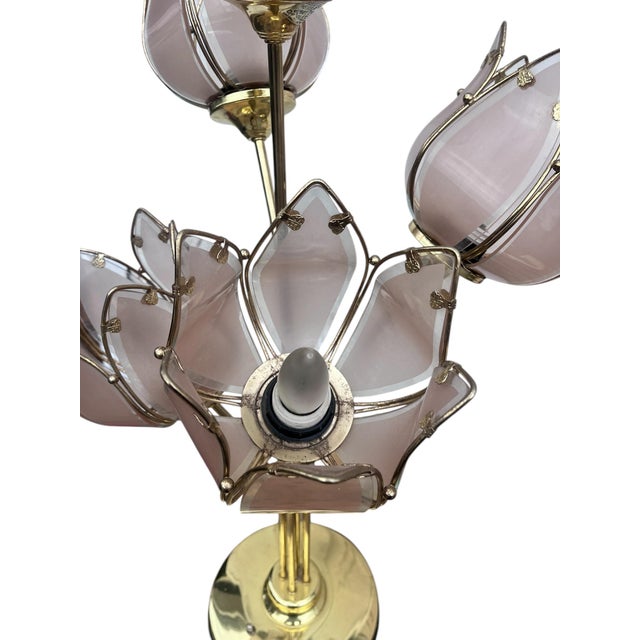 Pair of Italian Mid Century Glass and Brass Lotus Flower Table Lamps For Sale - Image 12 of 12