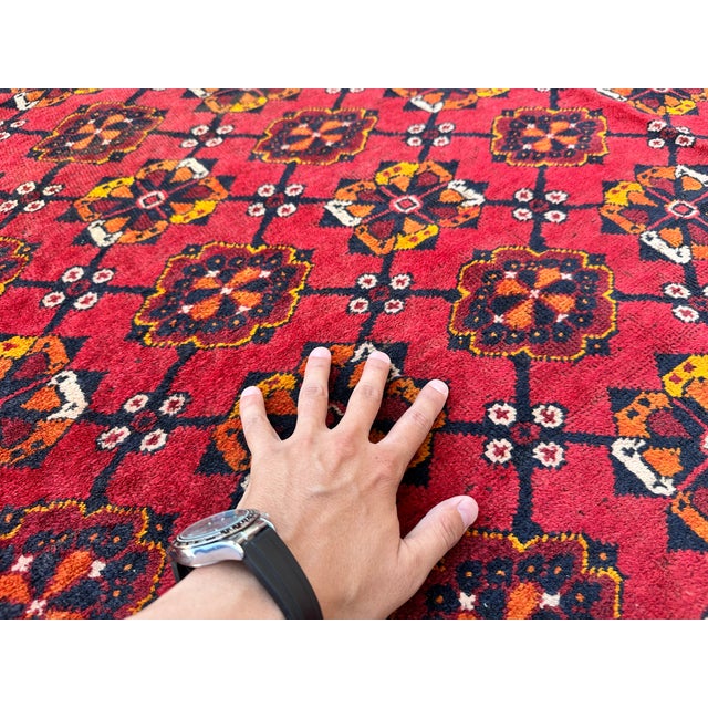 Red Red Afghan Andkhoy Hand-Knotted Wool Rug - 6'7" X 9'1" For Sale - Image 8 of 12
