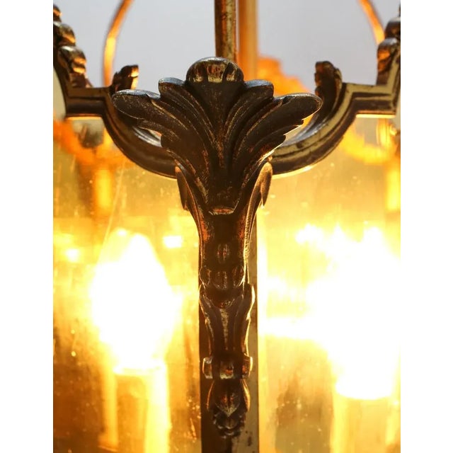 Metal Large Louis XV Style Five-Panel Bronze Hall Lantern, 1870s For Sale - Image 7 of 11