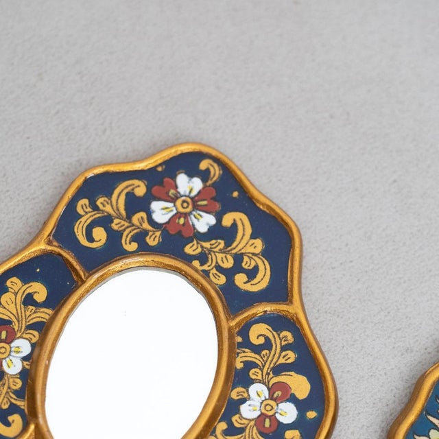 Brown Mid-Century Peruvian Hand-Painted Wooden Wall Mirrors, 1960s, Set of 3 For Sale - Image 8 of 12
