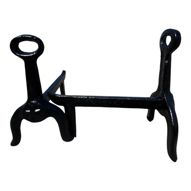 Antique Heavy Cast Iron Loop Top Fireplace Andirons Fire Dogs Pair Early 1900s For Sale In Philadelphia - Image 6 of 17